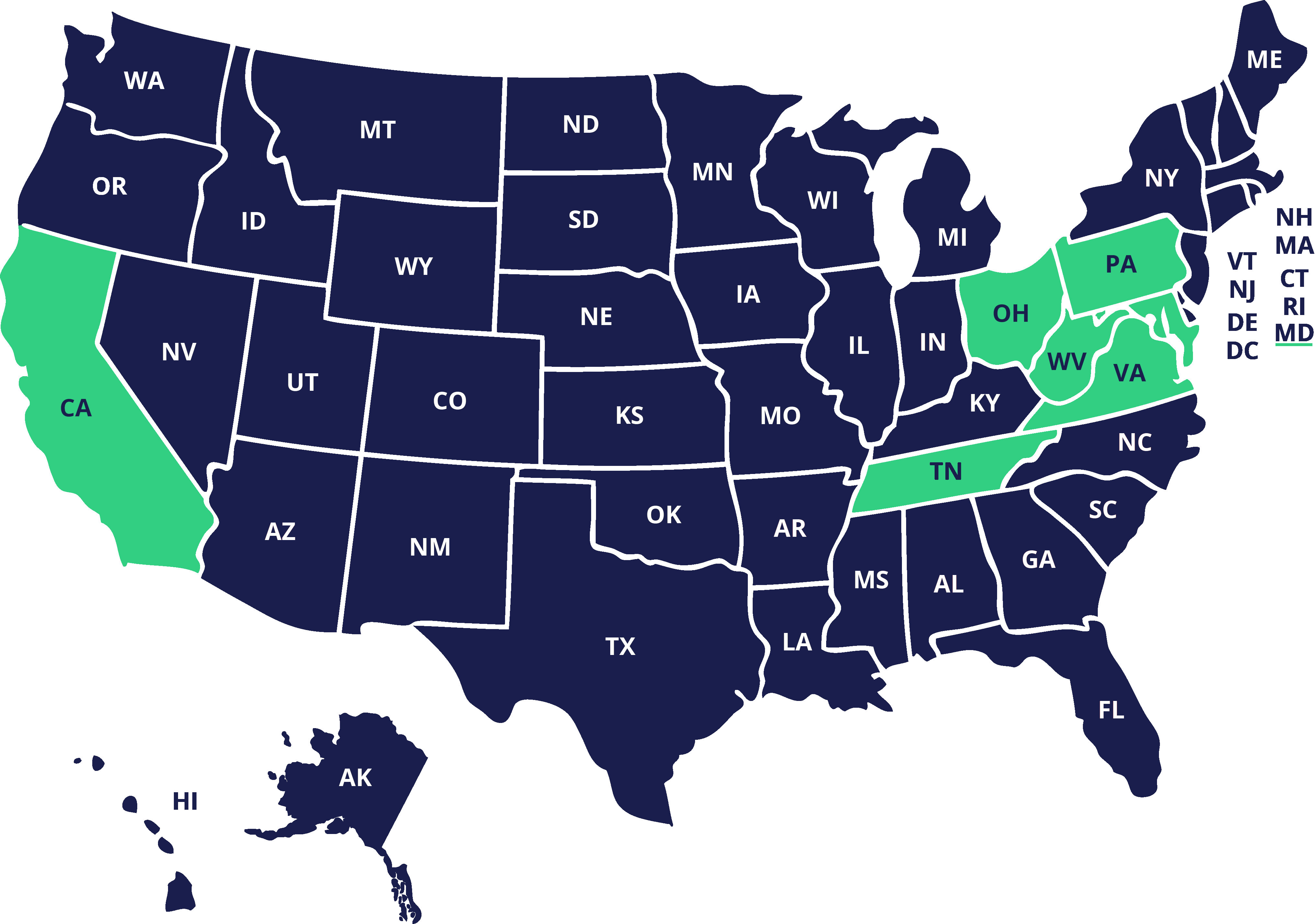 servicing states map