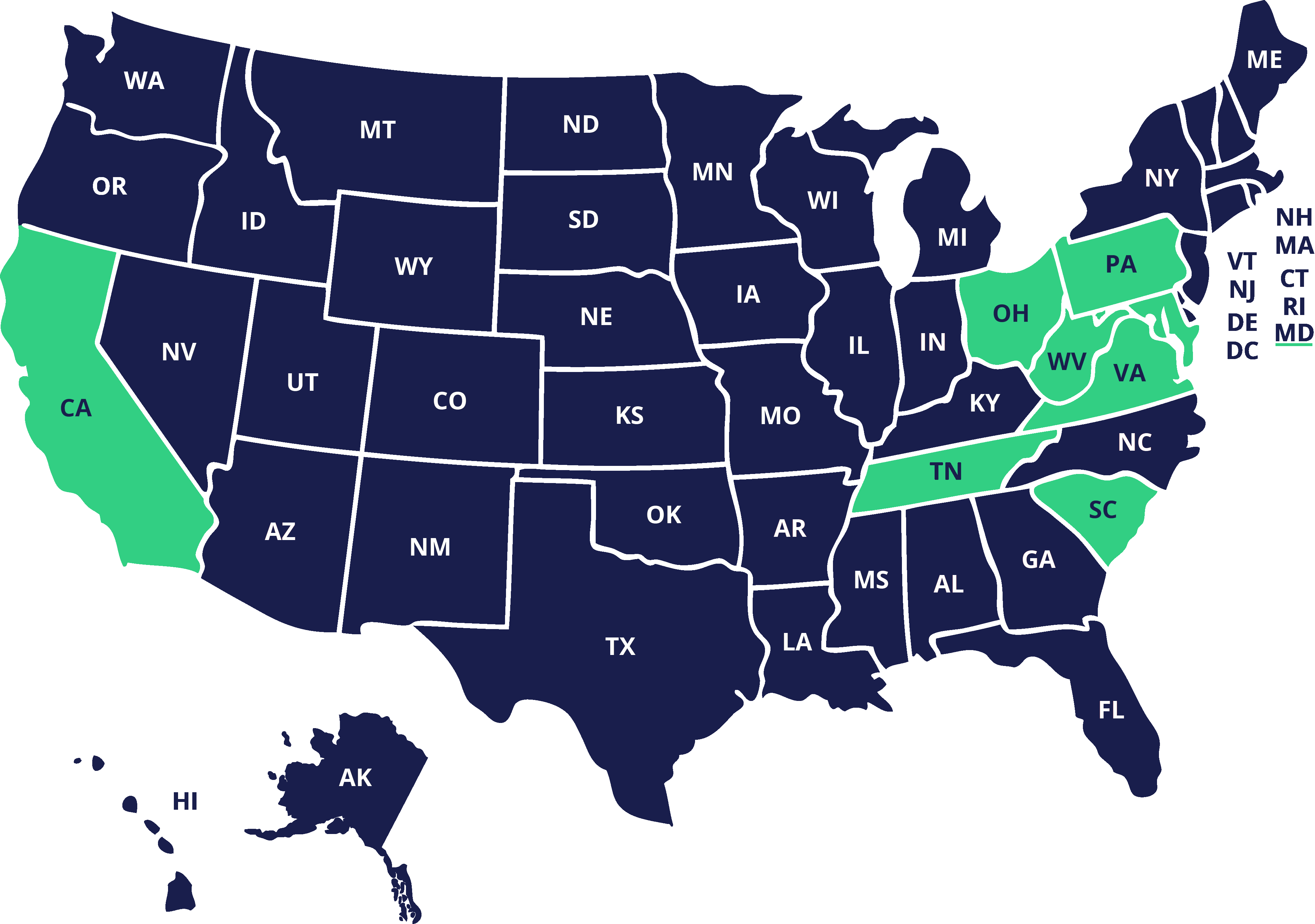 servicing states map